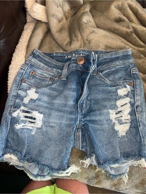 American Eagle Outfitters Ripped Light Blue Denim Shorts midi